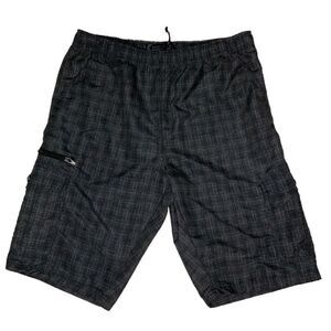 Street Rules Authentic Streetwear Mens Shorts Mesh Pockets Black Gray Plaid Sz L